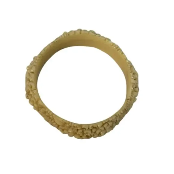 Vintage Floral Cream Celluloid Bangle Bracelet - Picture 4 of 6